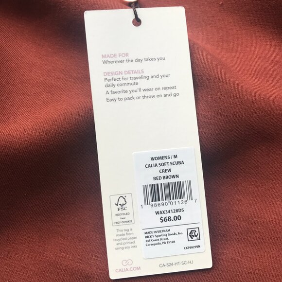 Calia Women's Soft Scuba Crew Sweatshirt in Red Brown NWT - Picture 10 of 16
